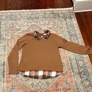 J. Crew Brown Shirt with Colorful Plaid Collar